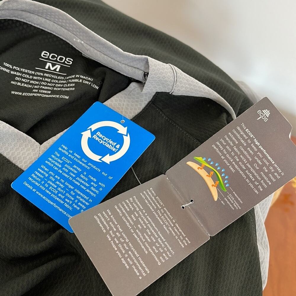 ecos Performance Wear Short Sleeve V-Neck  T-Shirt Black Gray  Size S M NWT - Picture 8 of 11